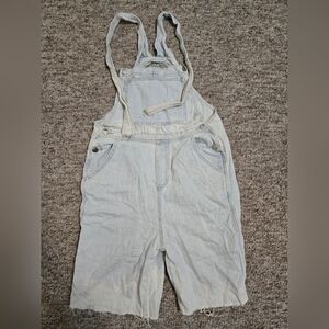 SHEIN Light Wash Denim Shortalls - Size S - Distressed Overall Shorts